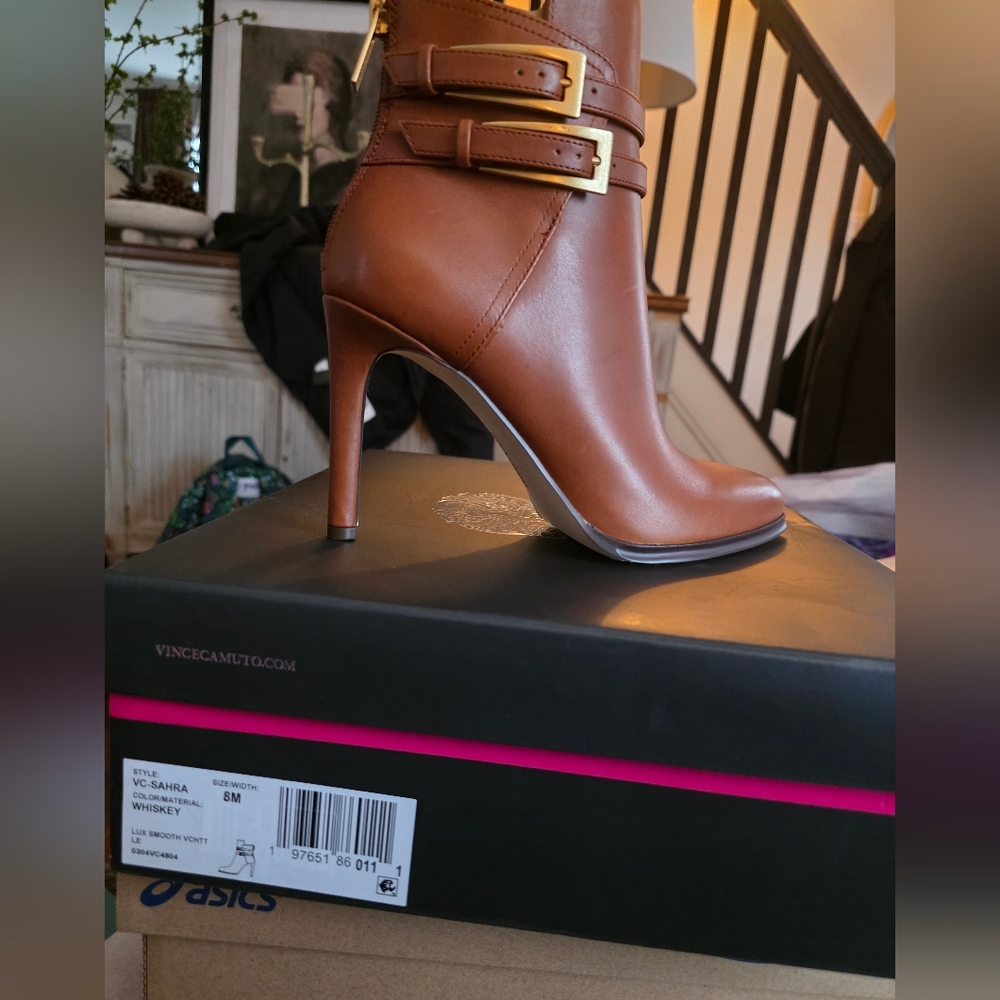 Vince Camuto Sahra Bootie in Tan with Gold Accents - Picture 2 of 4